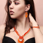 Fiada 4 Pcs Jewelry Set for Women Boho Necklace Earrings Bracelet Set Handmade Shell Beaded Collar Jewelry Pendant Earrings Chunky Multi Strand Statement for Women Girls Gift Summer Beach (Orange)