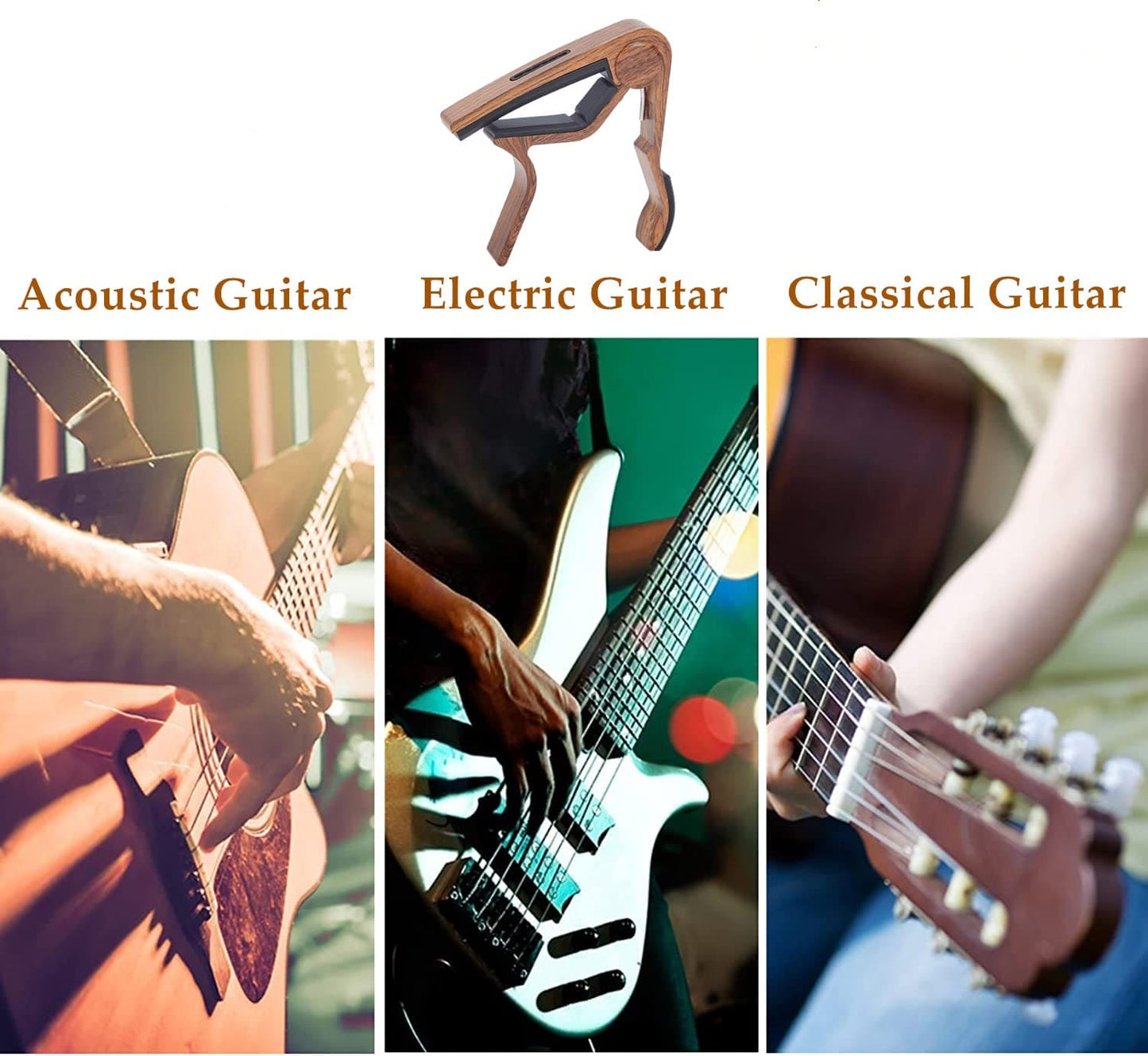 CANTUS Guitar Capo for Acoustic Guitar Electric Guitar Ukelele with Guitar Picks and Guitar Pick Holder Guitar Accessories (Wood)