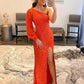 Women's Long Sleeve Prom Dresses 2024 One Shoulder Sequin Mermaid Formal Evening Party Gown with Slit Hot Pink Size 10