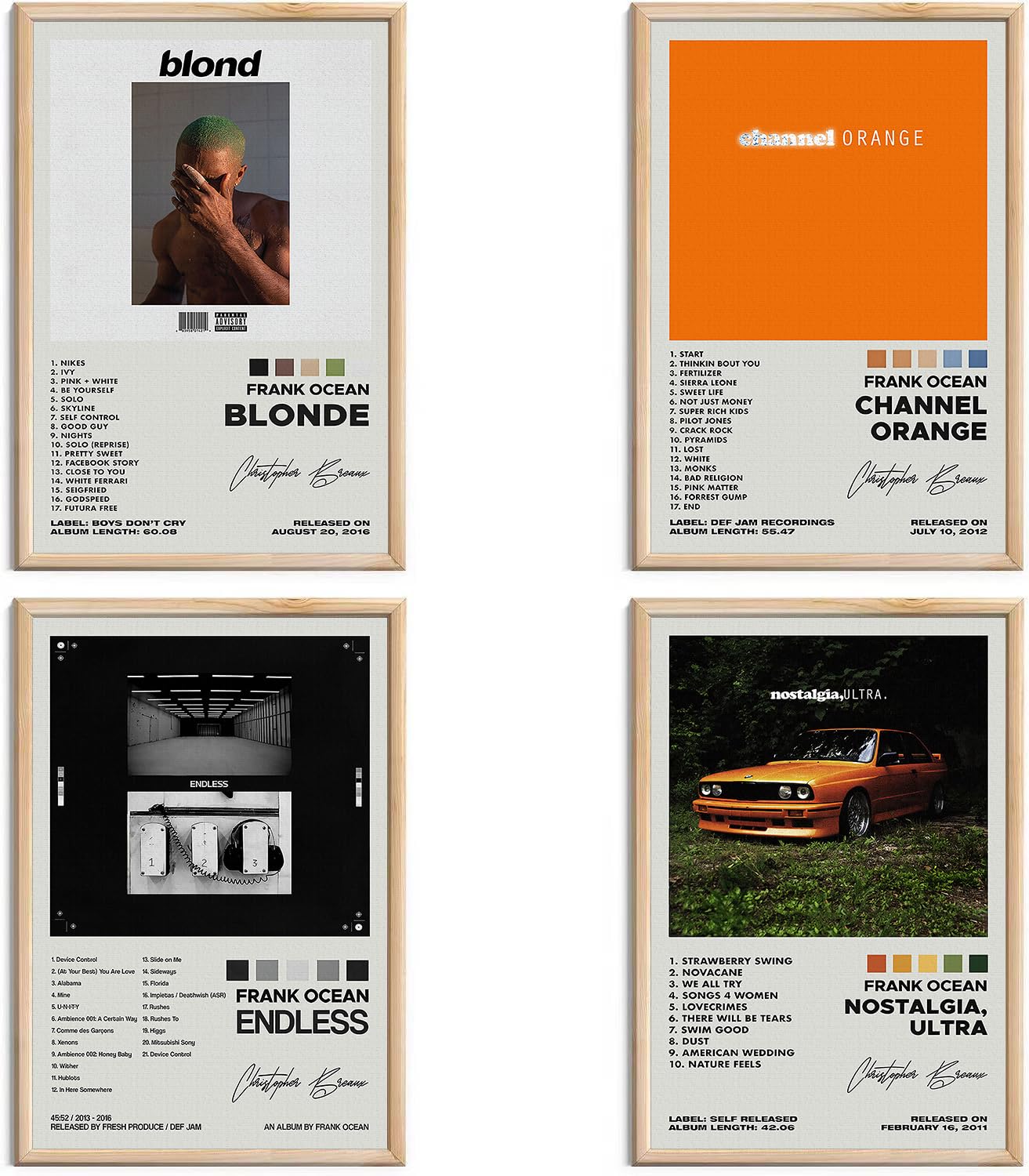 Frank Ocean Posters Album Cover Signed Limited Posters Rapper Music Posters Canvas Wall Art HD Prints Room Aesthetic Set of 4 for Teen and Girls Dorm Decor 8x12 inch Unframed