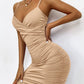 Zesoyne Womens Sexy Mini Dress Bodycon Ruched Tank Dress Spaghetti Strap Vneck Party Club Short Wrap Cami Dress Clubwear Medium Khaki