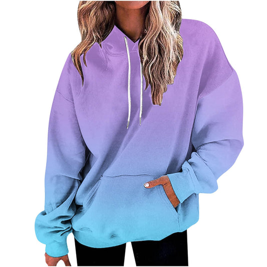 Zipped Hooded Sweatshirt for Women Plain Hoodie Casual Long Sleeve Hoodies Ladies Loose Sweatshirts Drawstring Pullover Jumper Tops with Pockets Winter Coats Light Blue XXL