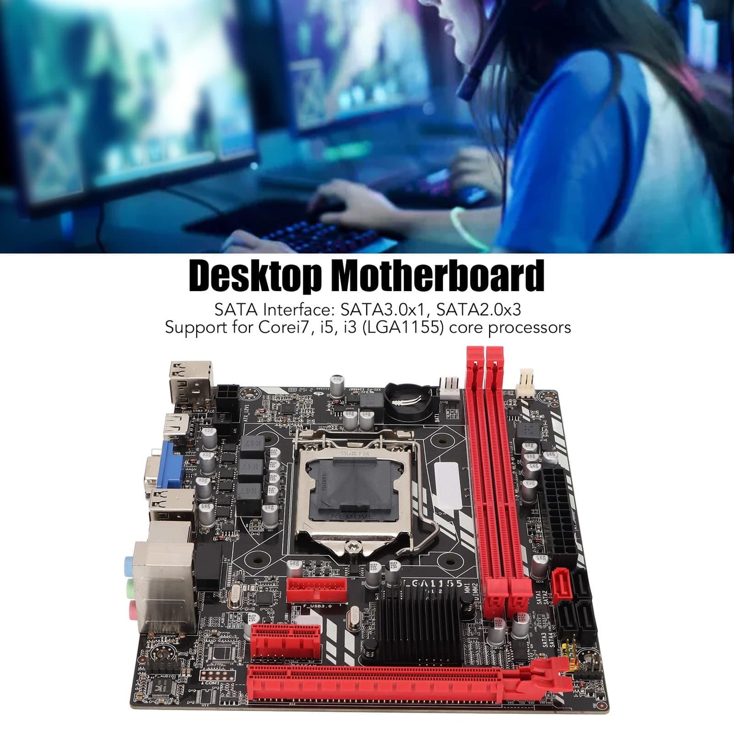 B75M Motherboard LGA1155, M ATX DDR3 Motherboard with 5.1 Channel Sound Card, 100M Network Card, VGA, SATA3.0, 2 x DDR3 Memory Slots for PC, Desktop