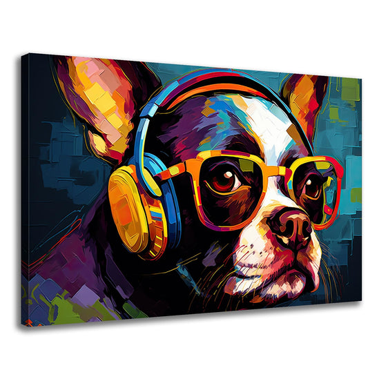 GLOKAKA Colorful Dog Painting,Graffiti Dog Canvas Wall Art,Modern Pop Art Dog with Glasses Picture Artwork,Funny Animal Painting for Home Bedroom Bathroom Office Decor-24 x16