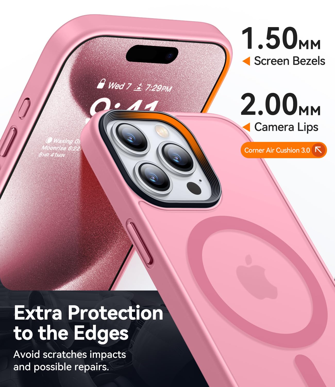 CANSHN Magnetic Designed for iPhone 15 Pro Case [Compatible with Magsafe] [Translucent Matte] Slim Thin Shockproof Protective Bumper Cover Phone Case for iPhone 15 Pro 6.1 Inch - Pink