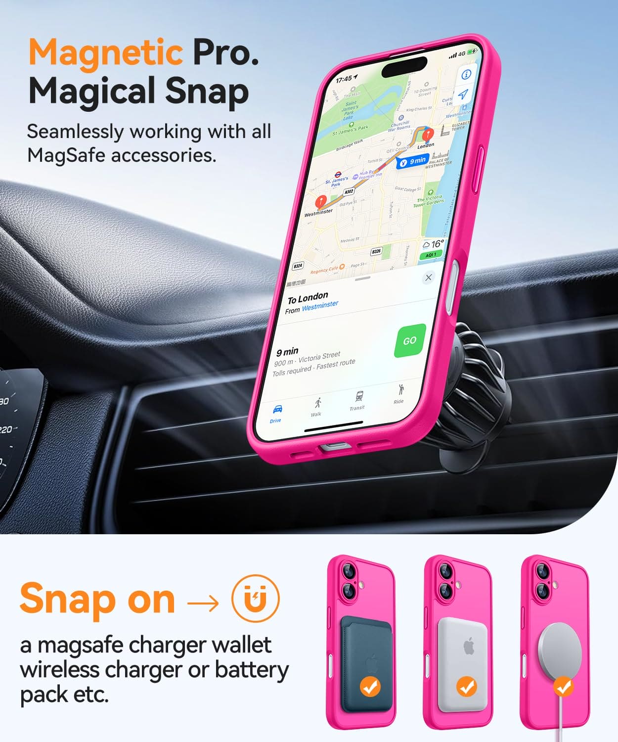 CANSHN Magnetic for iPhone 16 Case, Upgraded [Full Camera Protection] [Compatible with Magsafe] [Translucent Matte] Shockproof Protective Phone Case for iPhone 16 6.1" - Hot Pink