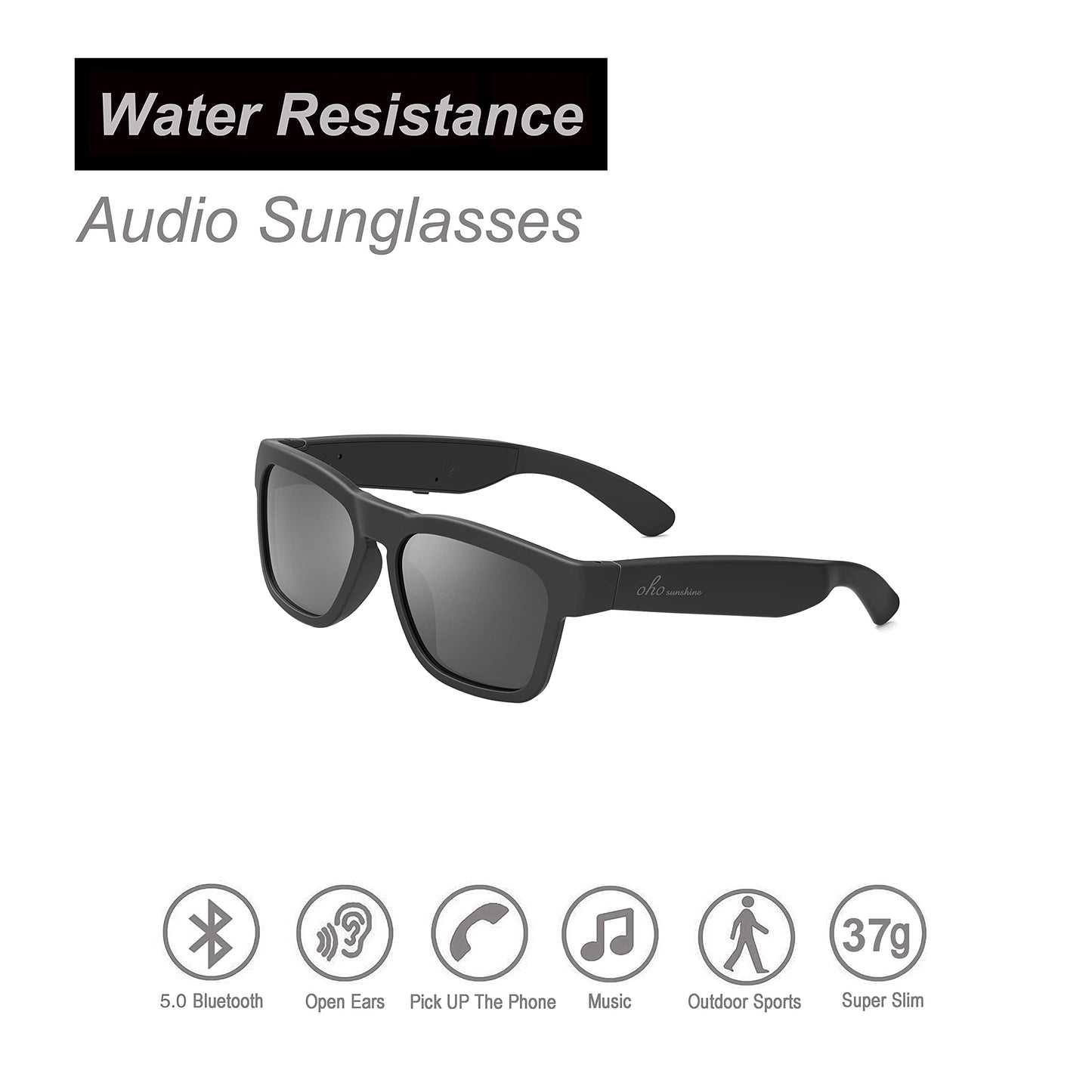 OhO Smart Glasses,Polarized Sunglasses with Bluetooth Speaker,Athletic/Outdoor UV Protection and Voice Control,Unisex(Grey Lens)