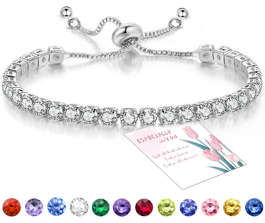 Suyi Tennis Bracelet Birthstone Cubic Zirconia Bracelet Silver Silder Bracelet Birthday Jewellery April Birthstone Bracelet