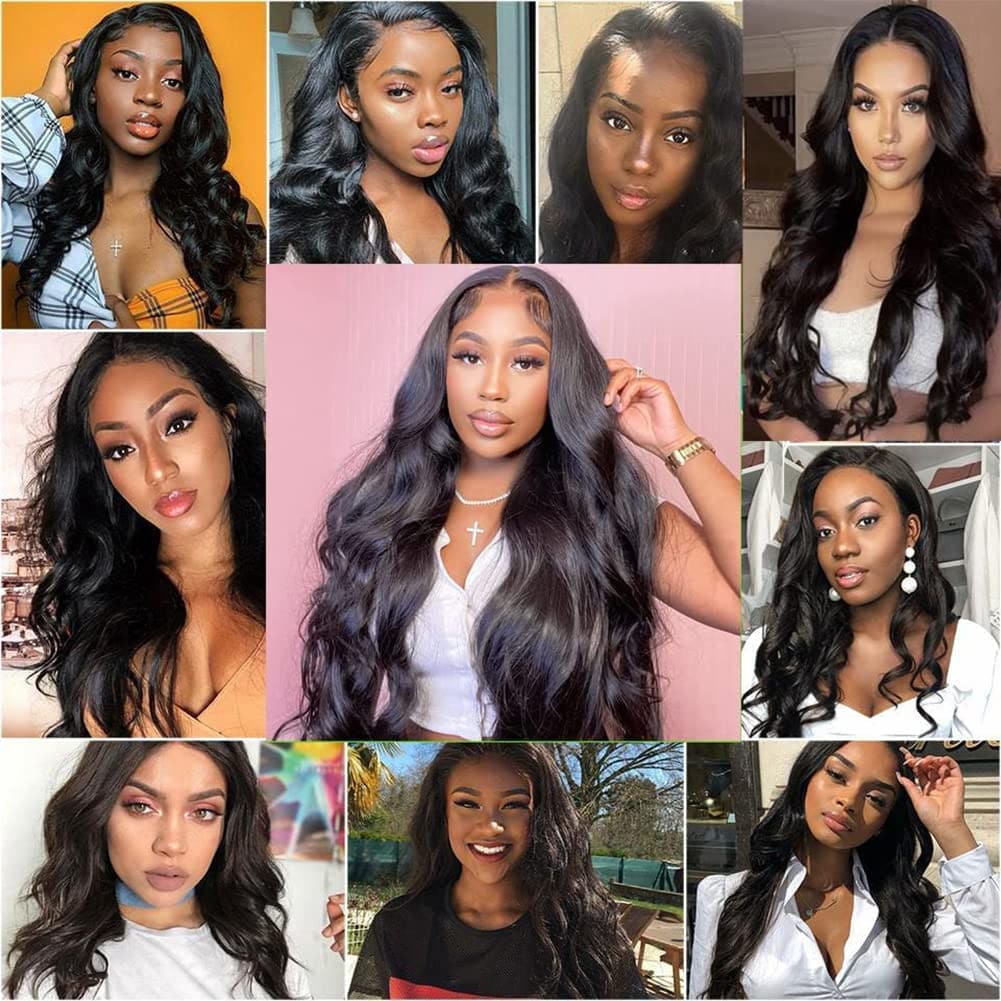 Lace Front Wigs Human Hair Body Wave 13x4 HD Transparent Lace Front Wigs 180% Density Brazilian Virgin Remy Human Hair Pre Plucked with Baby Hair Wigs for Black Women Natural Black(26 Inch)