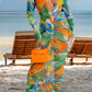 JerXox Sexy Mesh Cover Ups Dress for Women Button Down Beach See Through Long Sleeve Swimwear Tropical Dresses Orange