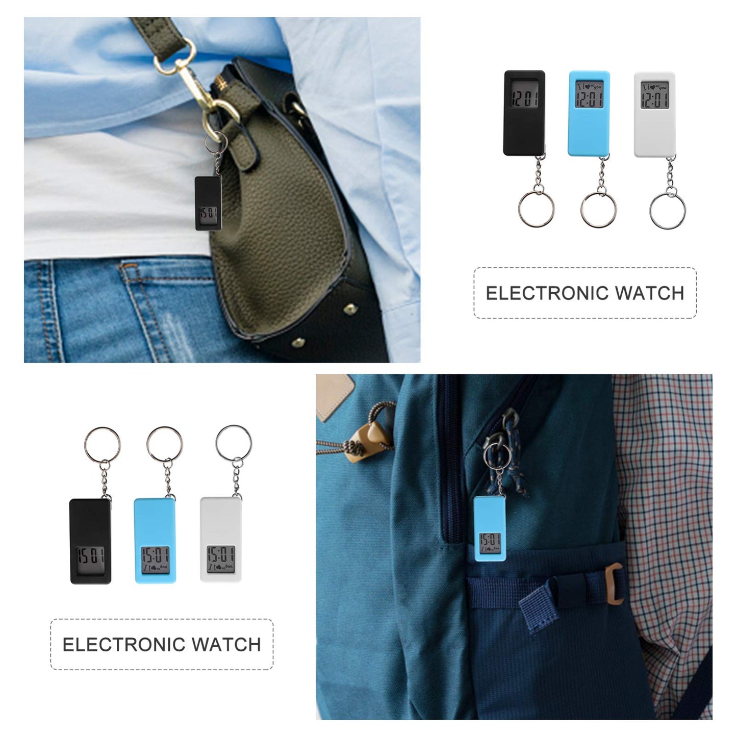 Hemobllo Keychain Pocket Watch Small Key Ring Digital Watch Small Electronic Watch Portable Keychain Watch (3 Pieces, Random Color)