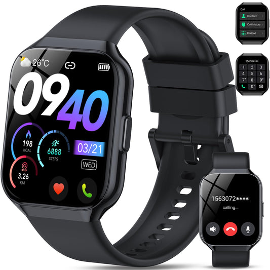 Smart Watch for Men Women Answer/Make Calls, 1.96" HD Fitness Watch with Heart Rate Sleep SpO2 Monitor, Step Counter Fitness Tracker, 110+ Sports Activity Trackers, Smartwatches for Android IOS, Black