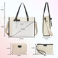 Keyli 3 PCS Laptop Bag for Women Canvas Tote Bags 15.6 inch Large Capacity Shoulder Handbag Lightweight Briefcase Purses, White_3pcs