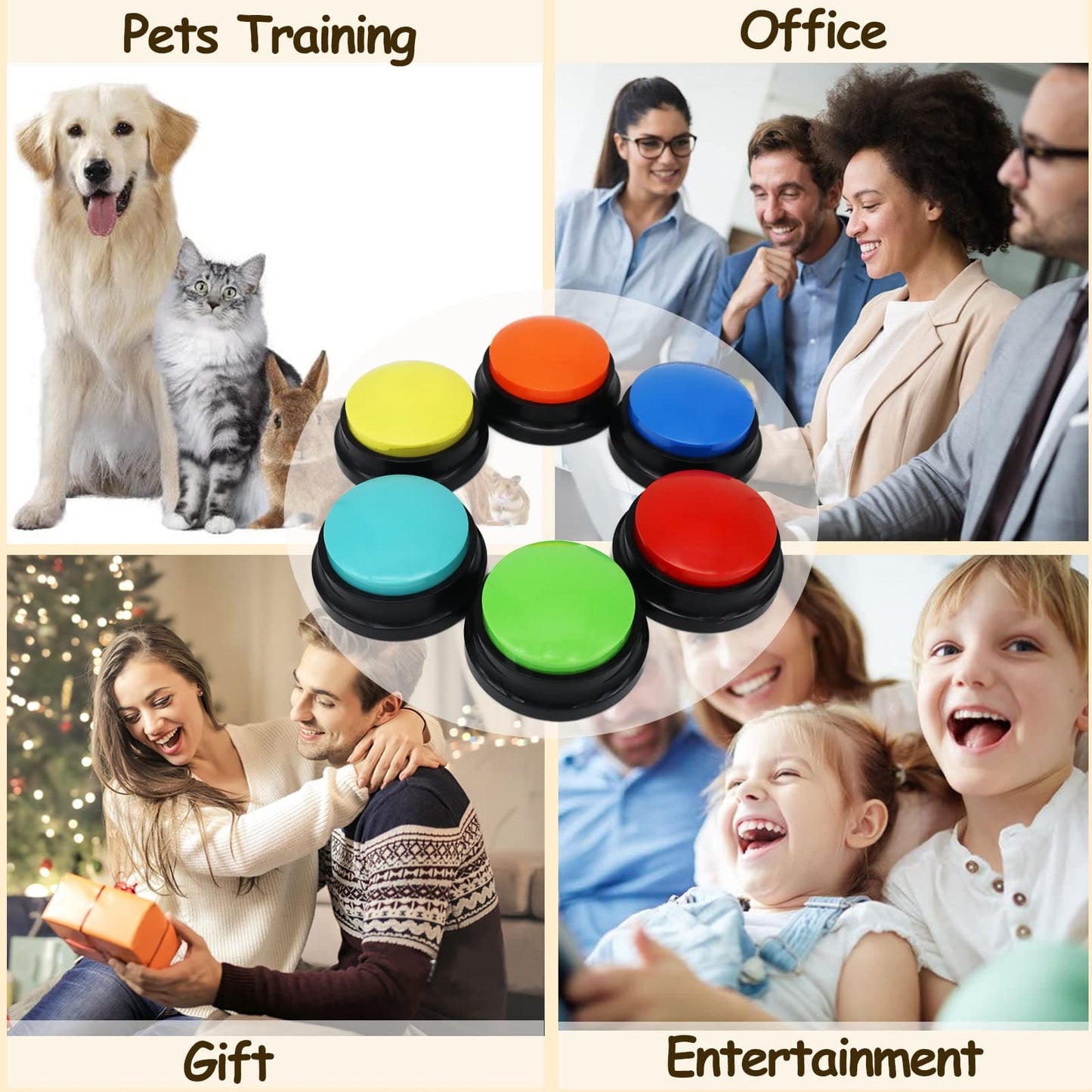 Voice Recording Button, Dog Buttons for Communication Pet Training Buzzer, 30 Second Record & Playback, Funny Gift for Study Office Home (6 Packs)