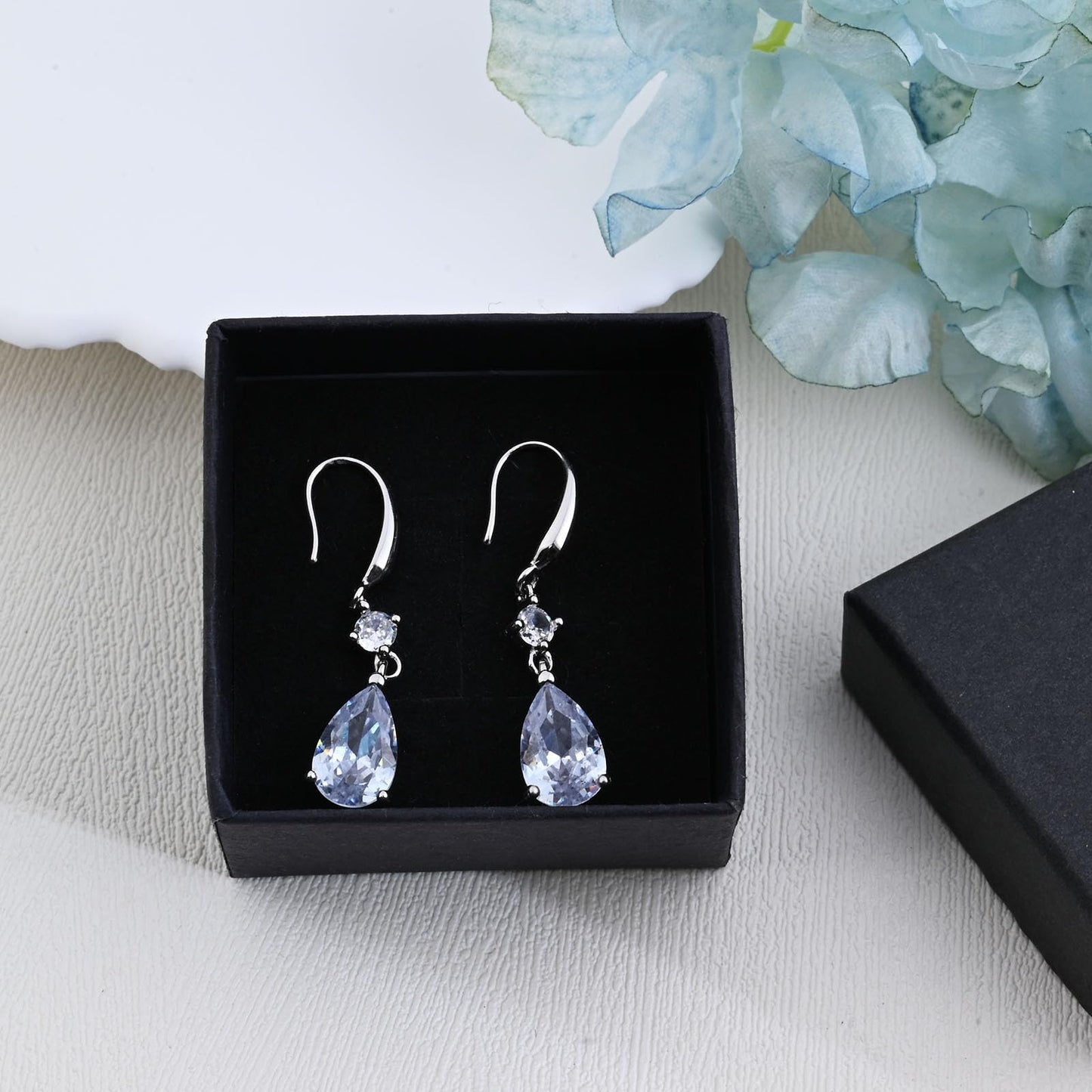 Silver Crystal Dangly Teardrop Earrings for Women, 925 Sterling Silver Drop Earrings with Cubic Zirconia, Handmade Dangle Earrings for Gift