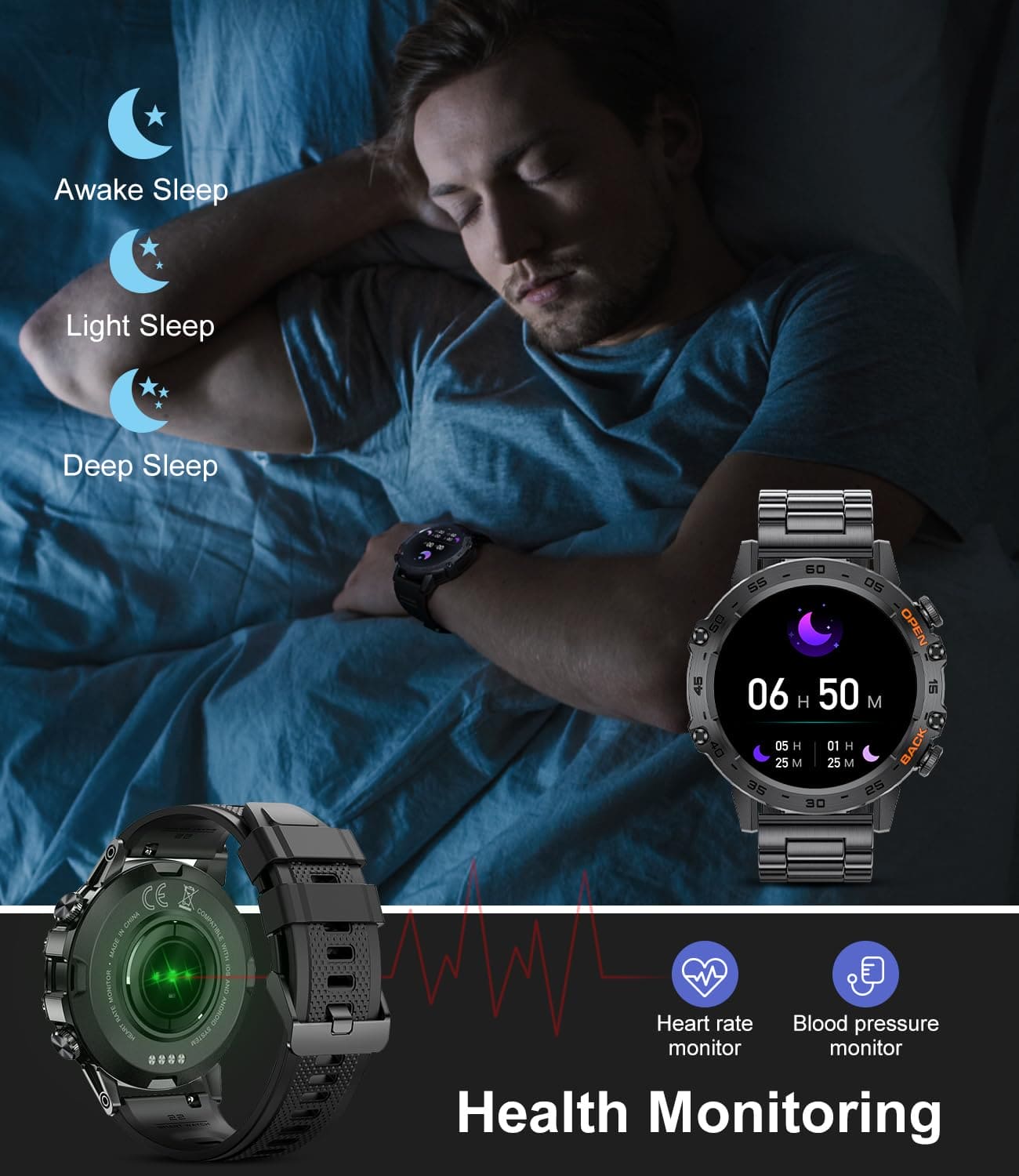 FOXBOX Smart Watch for Men Answer/Make Call, Rugged Military Smartwatch for Android iOS, 1.39" HD Activity Fitness Tracker 100+ Sport Modes IP67 Waterproof Calorie Heart Rate SpO2 Sleep Monitor 400mAh