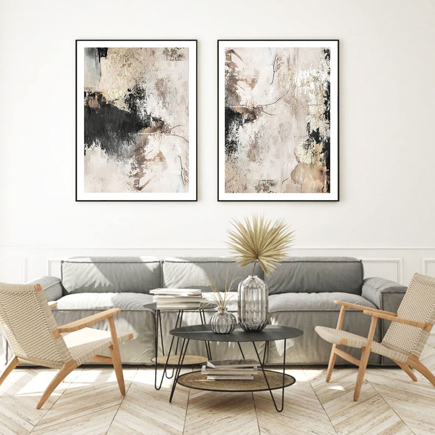 YZNLOQ Modern Abstract Beige Canvas Wall Art Black Grey Beige Abstract Painting Black Beige Brown and Gray Poster for Living Room Gold Foil Black and White Modern Canvas Wall Art 16x24in x3 No Frame