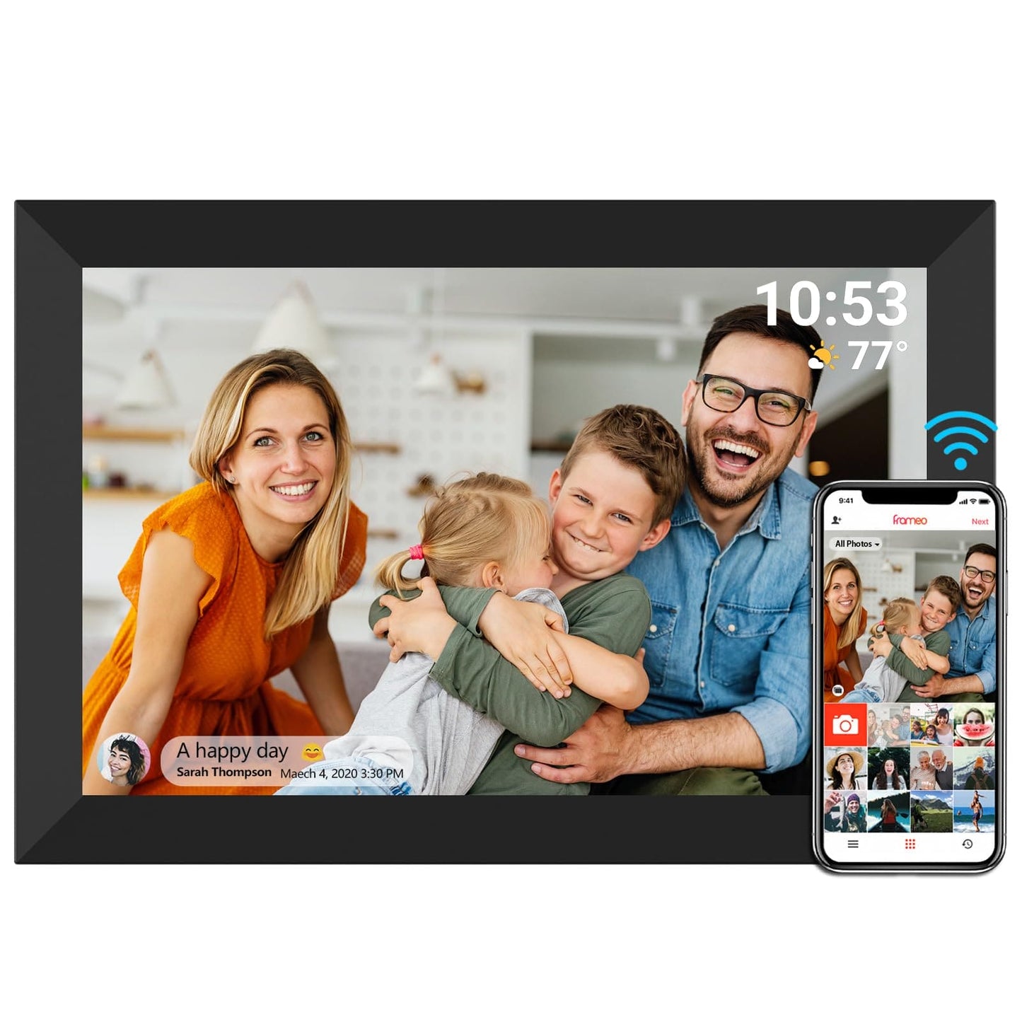 FRAMEO Digital Photo Frame, WiFi 10.1 Inch Digital Picture Frame, 1280x800 IPS LCD Touch Screen, Built in 32GB Memory Auto-Rotat, Share Moments Instantly via Frameo App from Anywhere, Black