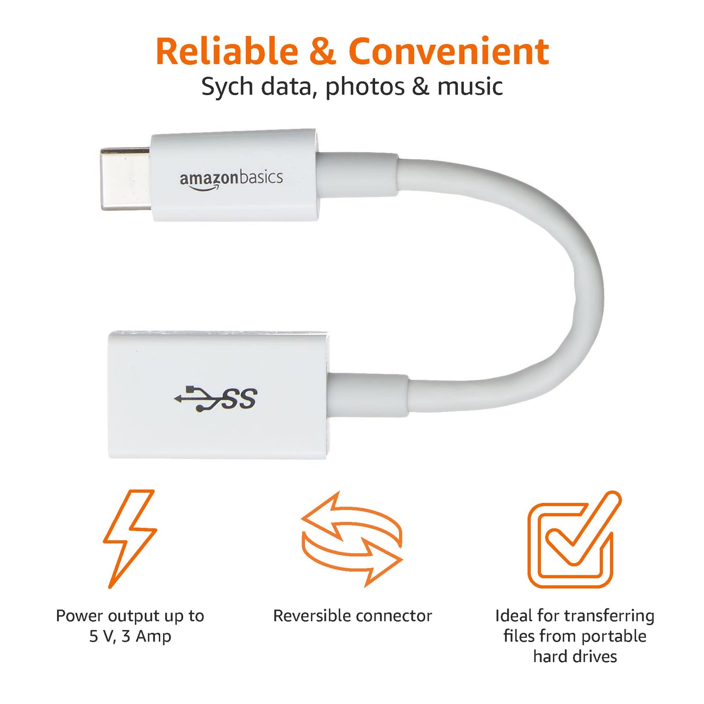 Amazon Basics USB-C to USB-A 3.1 Gen1 Female Adapter Cable Converter, 5Gbps High-Speed, USB-IF Certified, for Laptops, Tablets, Phones, White