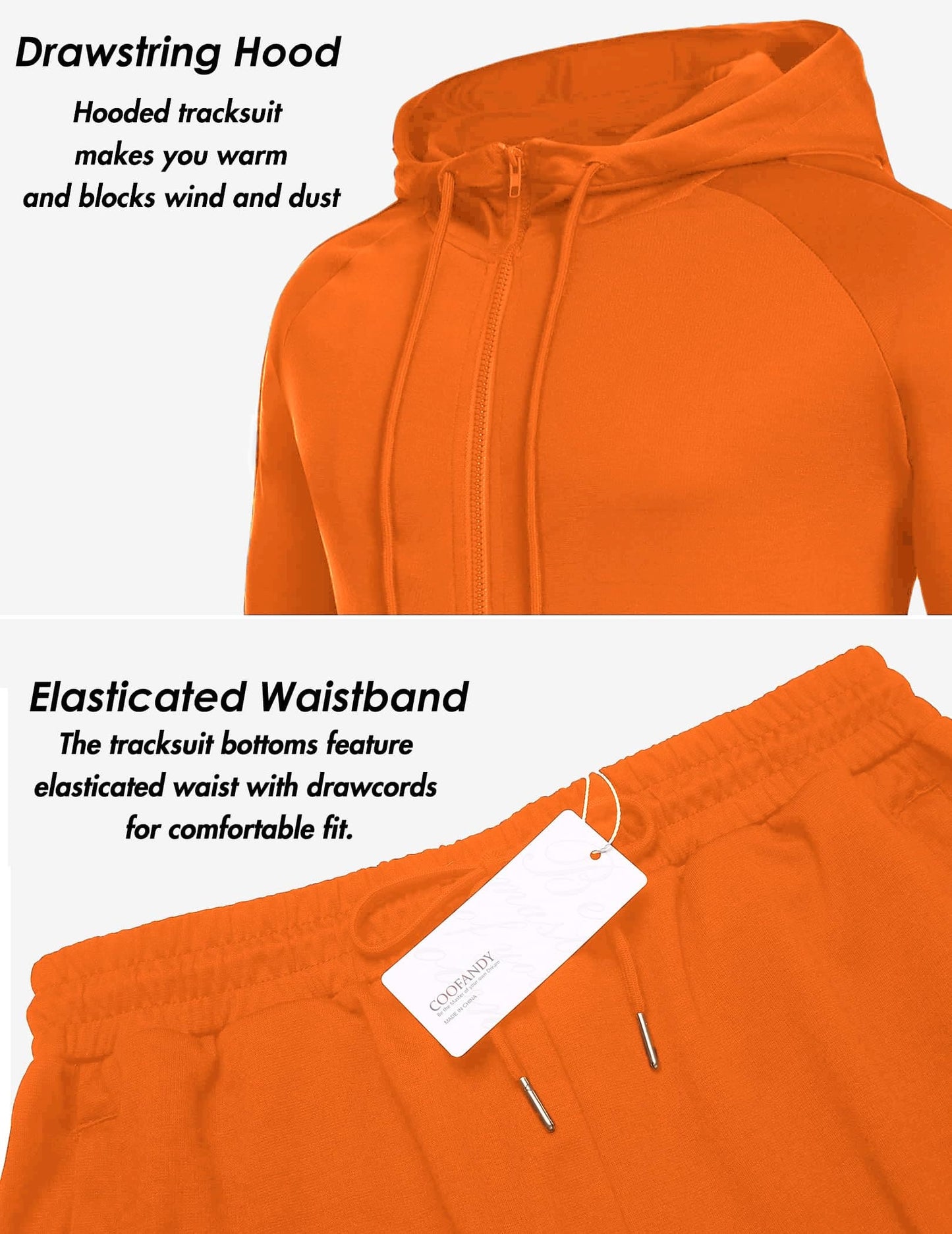 COOFANDY Orange Sweatsuits Men Sweatsuits 2 Piece Activewear Hoodie Sweat Suit Jogging Gym Sweatsuit Training Set (Orange XL)