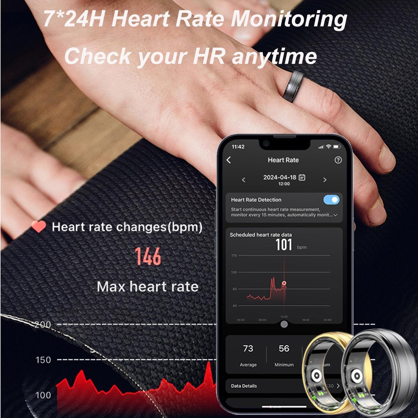 findtime Smart Ring Fitness Ring Heart Rate Monitor Sleep Tracker Blood Oxygen Pedometer Calories Step Counter Fitness Tracker Health Ring 5ATM Waterproof Smart Rings for Men Women