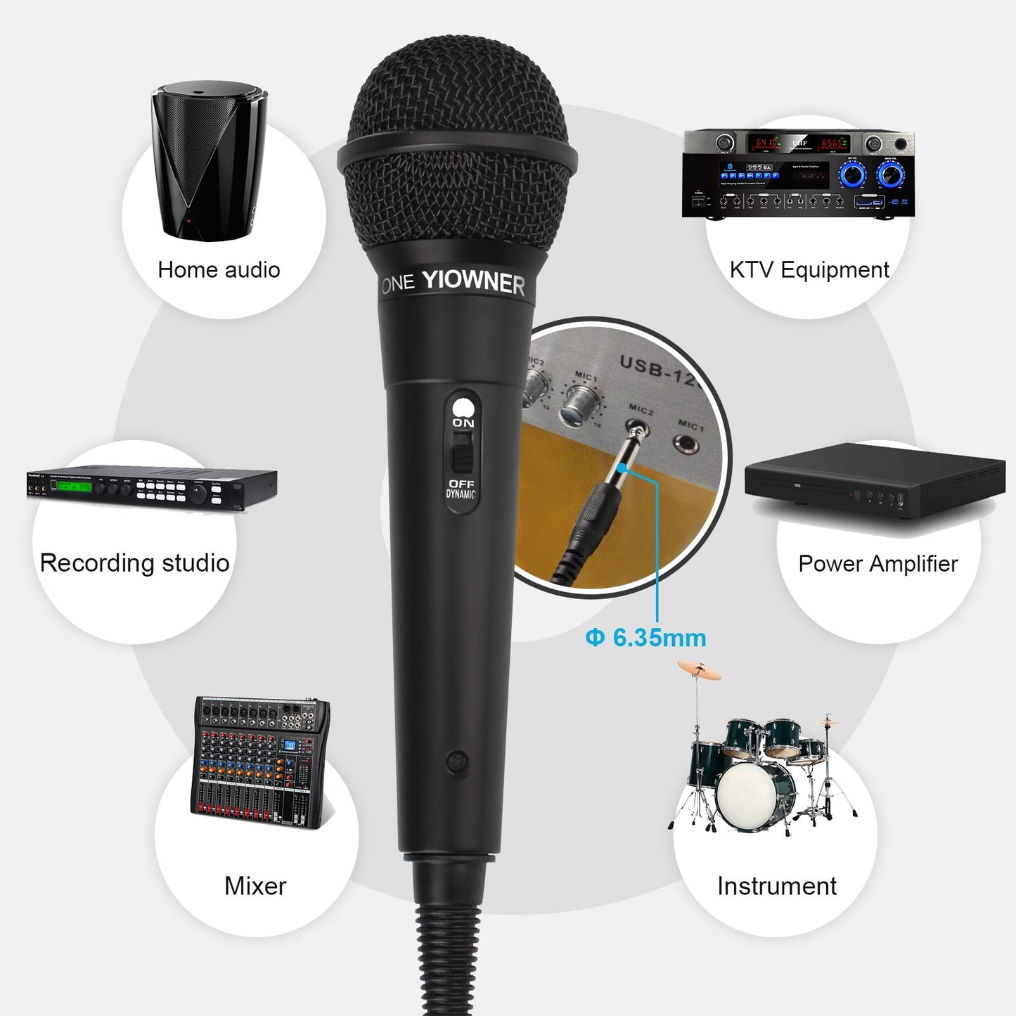 YIOWNER Wired Microphone, Karaoke Microphone, Handheld Microphone for Singing, Mic Karaoke with 2.5m Cable, Vocal Dynamic Mic for Speaker, AMP, Mixer, DVD