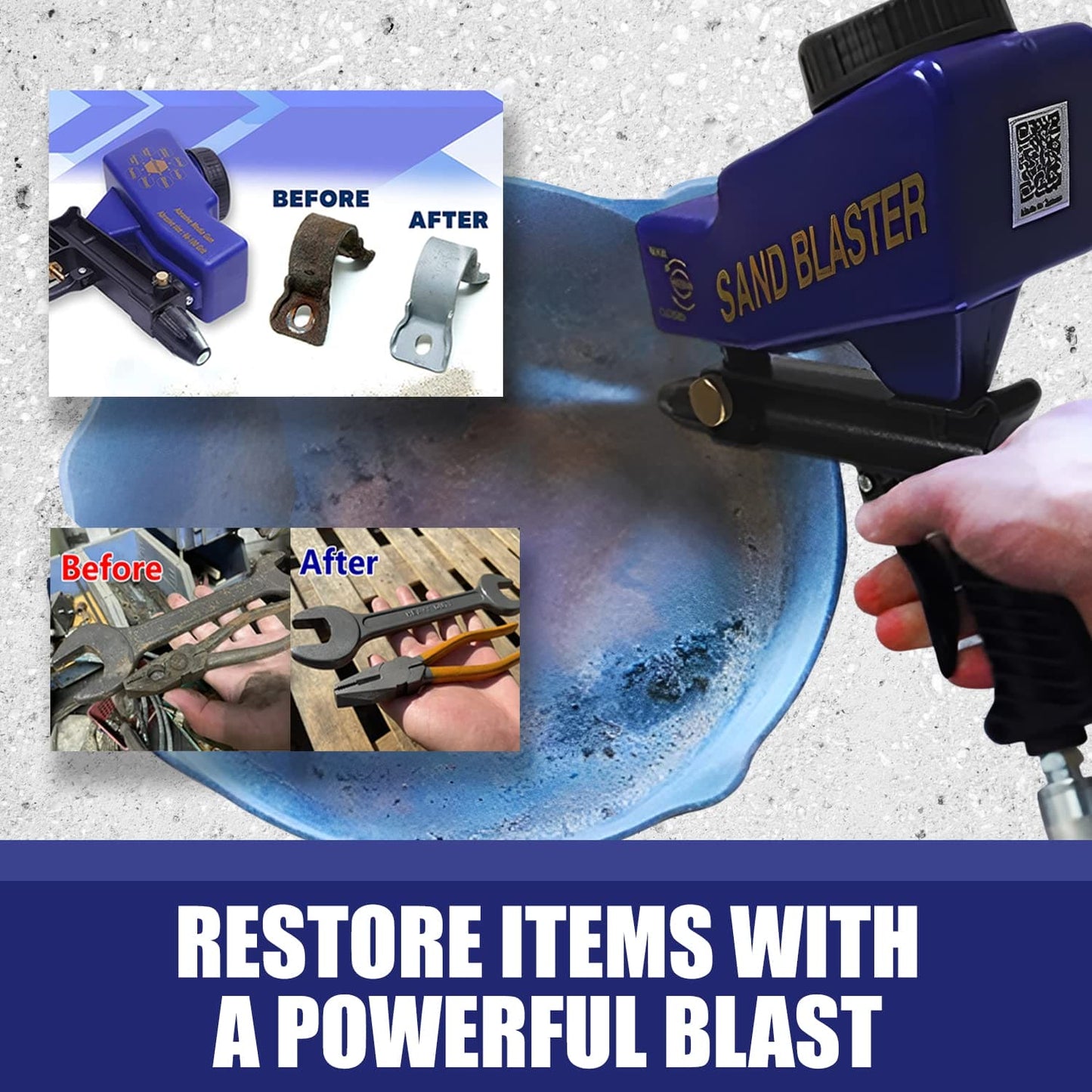 LE LEMATEC AS118 Sand Blaster Gun Kit for Air Compressor, Paint/Rust Remover for Metal, Wood & Glass Etching, Up to 150 PSI Blasting Media for Aluminum, Sand, Walnut Shells & Soda Blaster Jobs, Blue