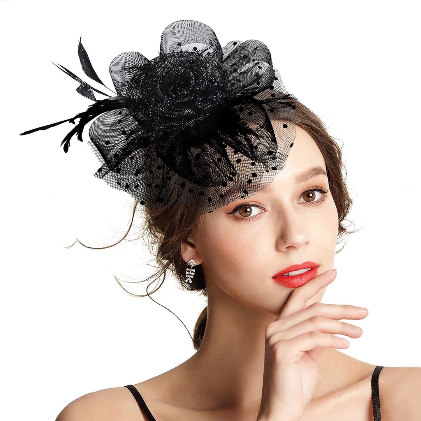 Takmor Fascinators for Women, Fascinator Wedding Hats for Women Ladies Girls Ascot Hats Race Hats Fascinator Clip Headband Mesh Feather for Tea Party Wedding Church Cocktail Royal Ascot Funeral