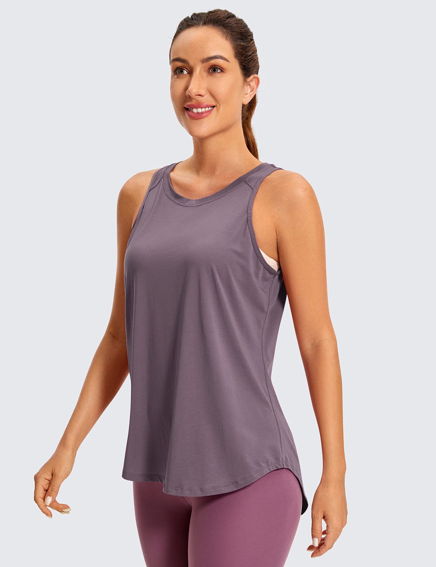 CRZ YOGA Women's Racerback Workout Sleeveless Shirts Round Neck Yoga Vest Top Open Back Sport Tank Tops Purple Gray 12