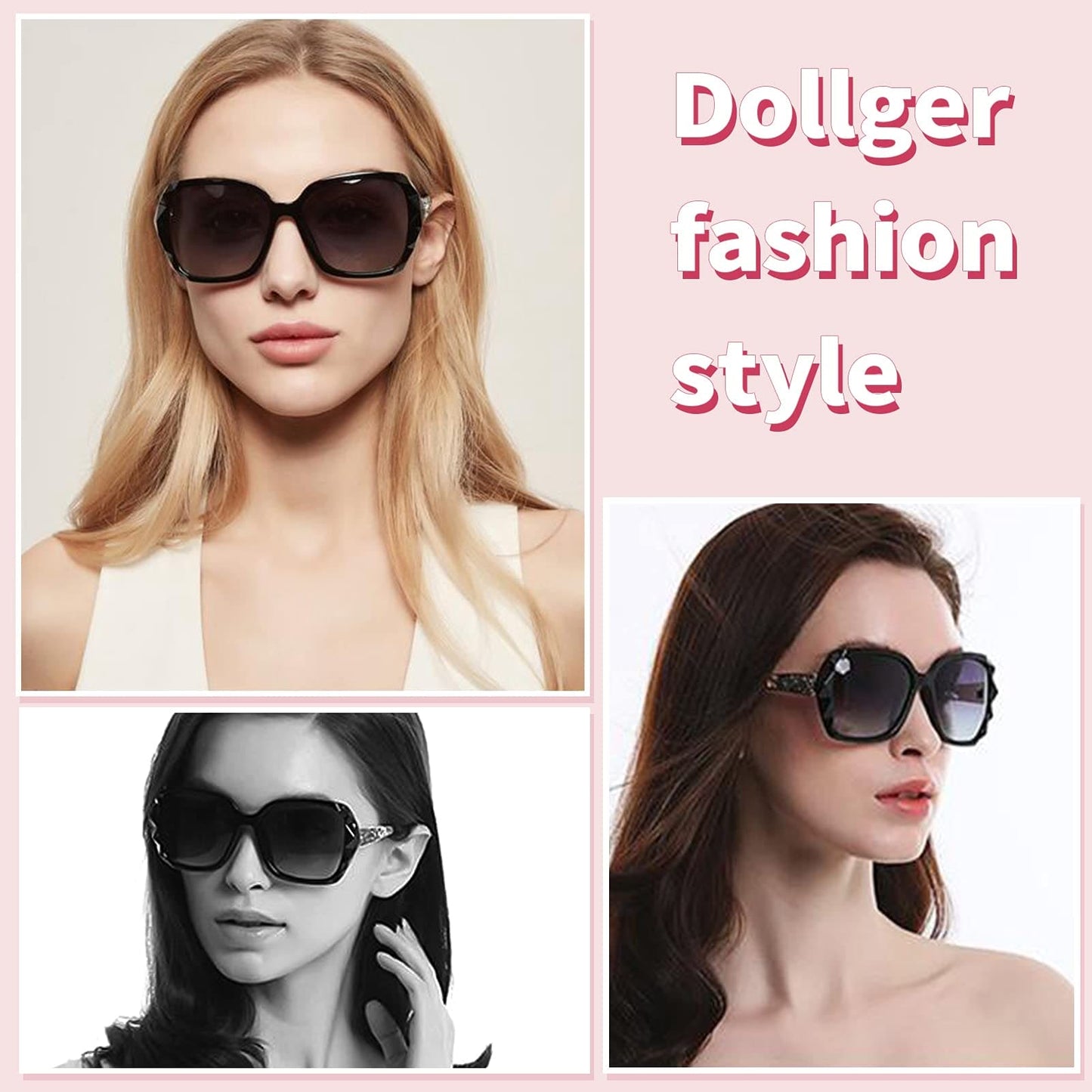 2pcs Women Sunglasses, Classic Trend Ladies UV400 Protection Oversized Polarised Sunglasses Sparkling Large Frame