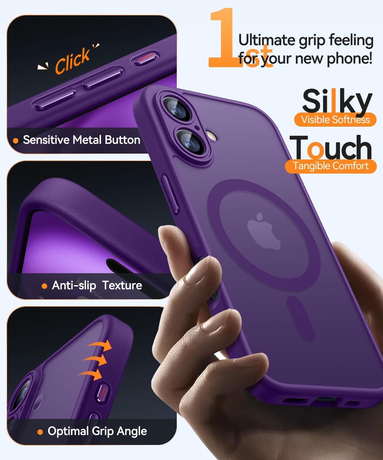 CANSHN Magnetic for iPhone 16 Case, Upgraded [Full Camera Protection] [Compatible with Magsafe] [Translucent Matte] Shockproof Protective Phone Case for iPhone 16 6.1" - Deep Purple