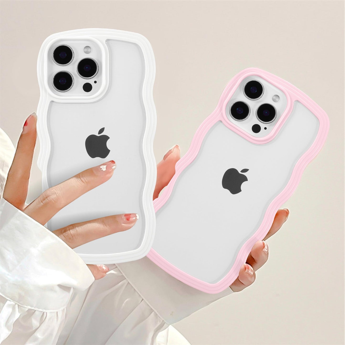 QLTYPRI Case for iPhone 16 Pro Max, Cute Curly Wave Frame Clear Case for Girls Women, Transparent Soft TPU Bumper Shockproof Phone Cover for iPhone 16 Pro Max - White