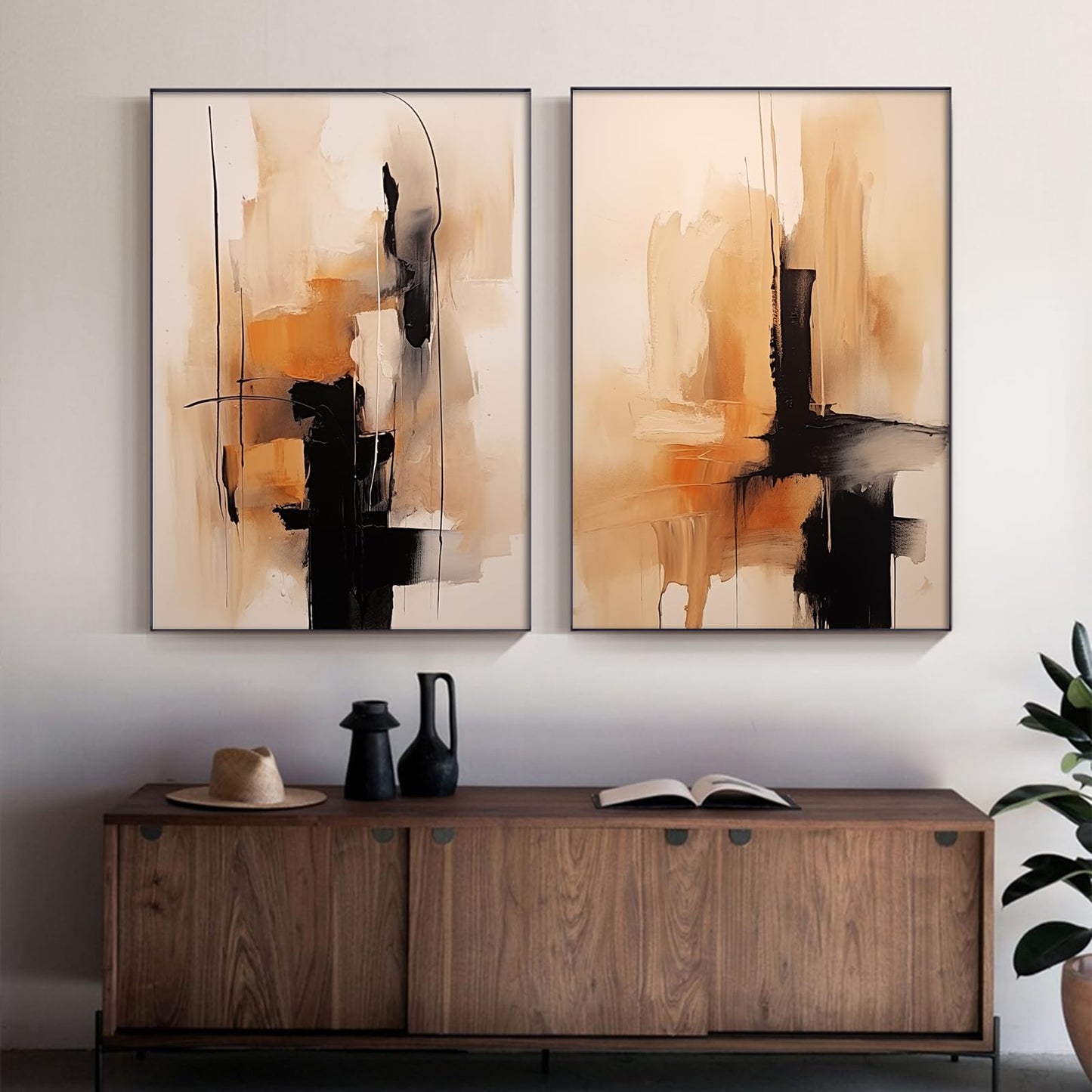 Black and Brown Abstract Wall Art Terracotta Wall Prints Modern Brown Paintings Tan Abstract Wall Art Black and Beige Pictures Modern Watercolor Artwork Brown Abstract Canvas Wall Art 16x24inx2 No