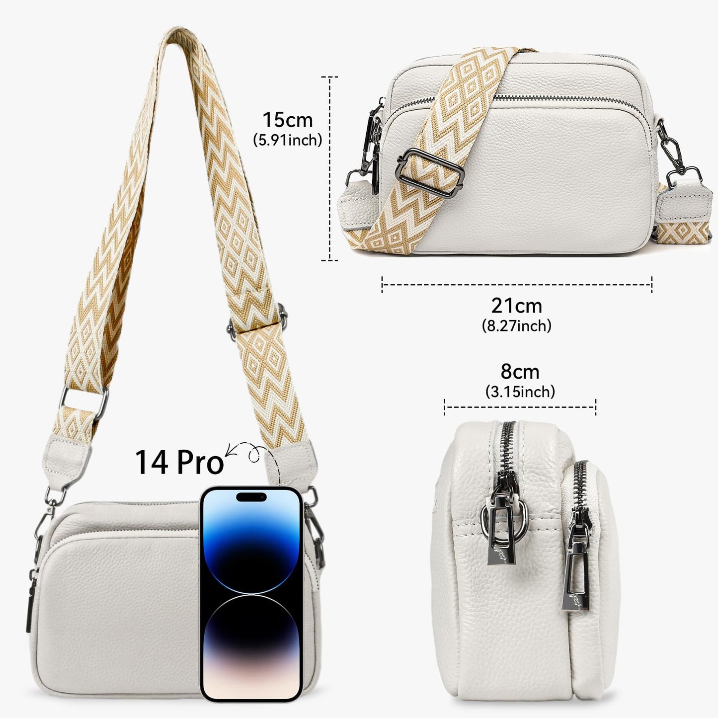 DXIOKO Crossbody Bags for Women, Genuine Leather Cross Body Bag Ladies Small Handbags & Shoulder Bags with Adjustable Wide Strap, Crossbody Camera Bag for Women Girls, Beige