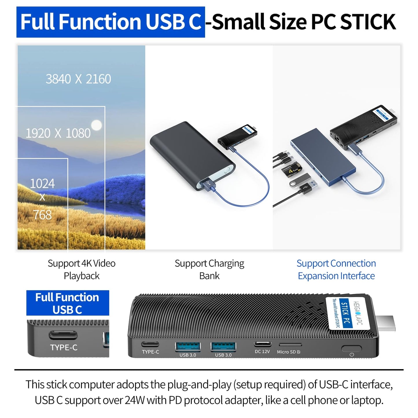 HEIGAOLAPC Mini PC Stick Windows 11 Pro,Intel Celeron J4125 8GB RAM 128GB DDR4 eMMC Fanless Mini Computer, WiFi /BT5.2/4K HD/USB PD3.0 Business Office Industrial IOT Media Home