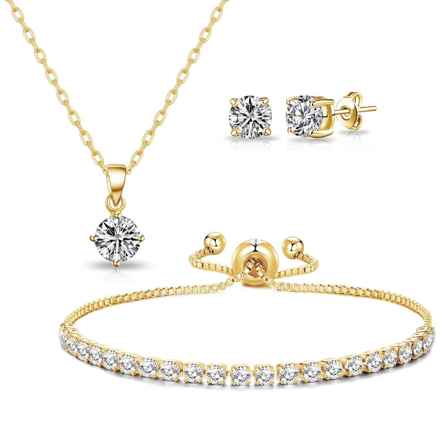 Philip Jones Gold Plated Solitaire Friendship Set Created with Zircondia® Crystals