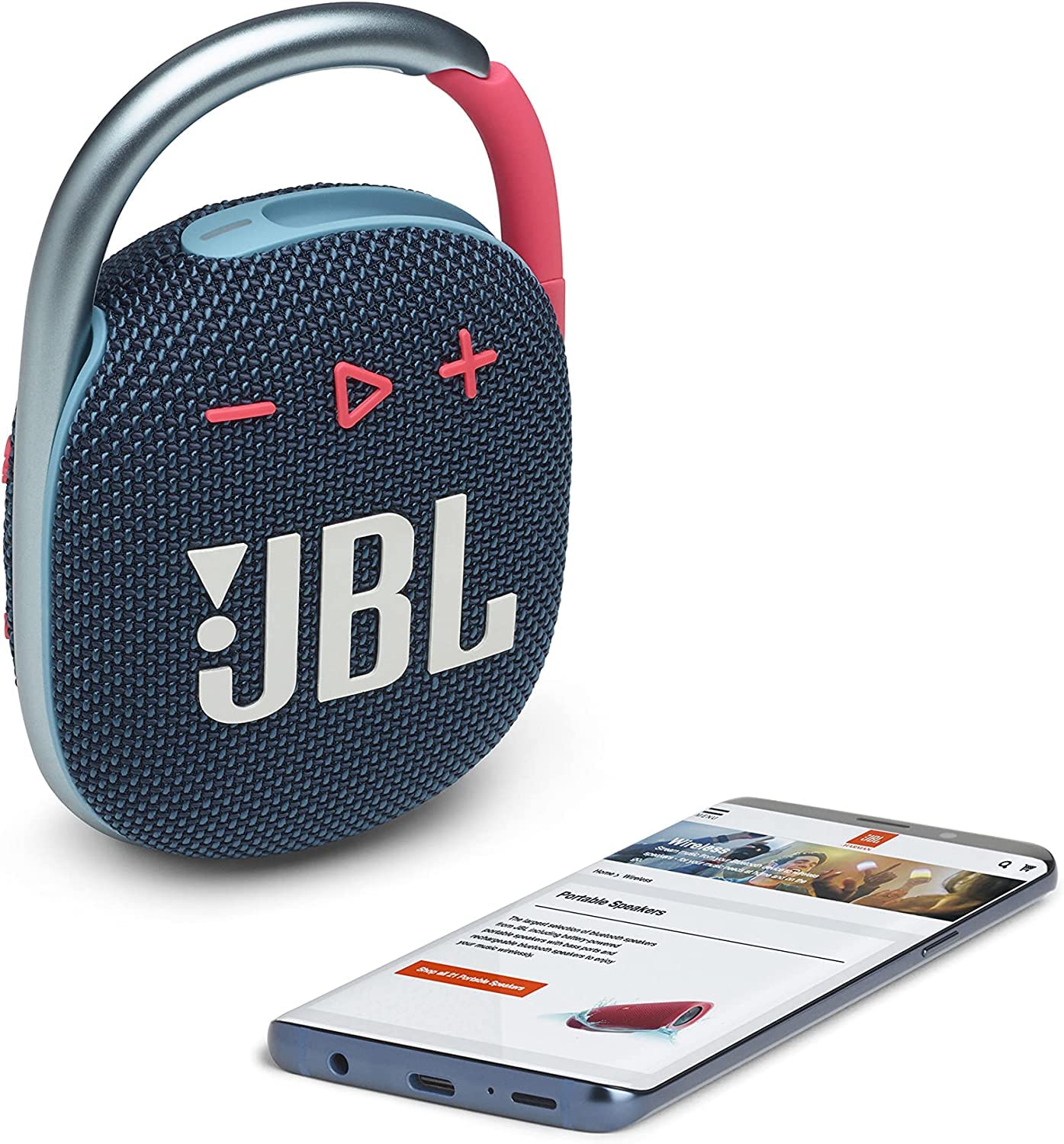 JBL Clip 4 Portable Bluetooth Speaker - Waterproof and Dustproof IP67, Mini Bluetooth Speaker for Travel, Outdoor and Home w/Microfiber Cleaning Cloth (Blue/Pink)