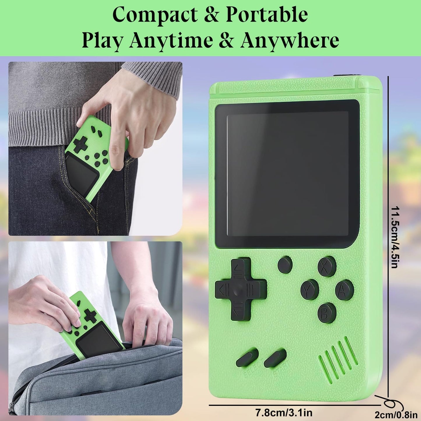 Retro Handheld Game Console with 400 Classical FC Games, Portable Retro Video Game Console, 3.0-Inch Screen 1020mAh Rechargeable Battery, Support 2 Players Play On Tv (Green)