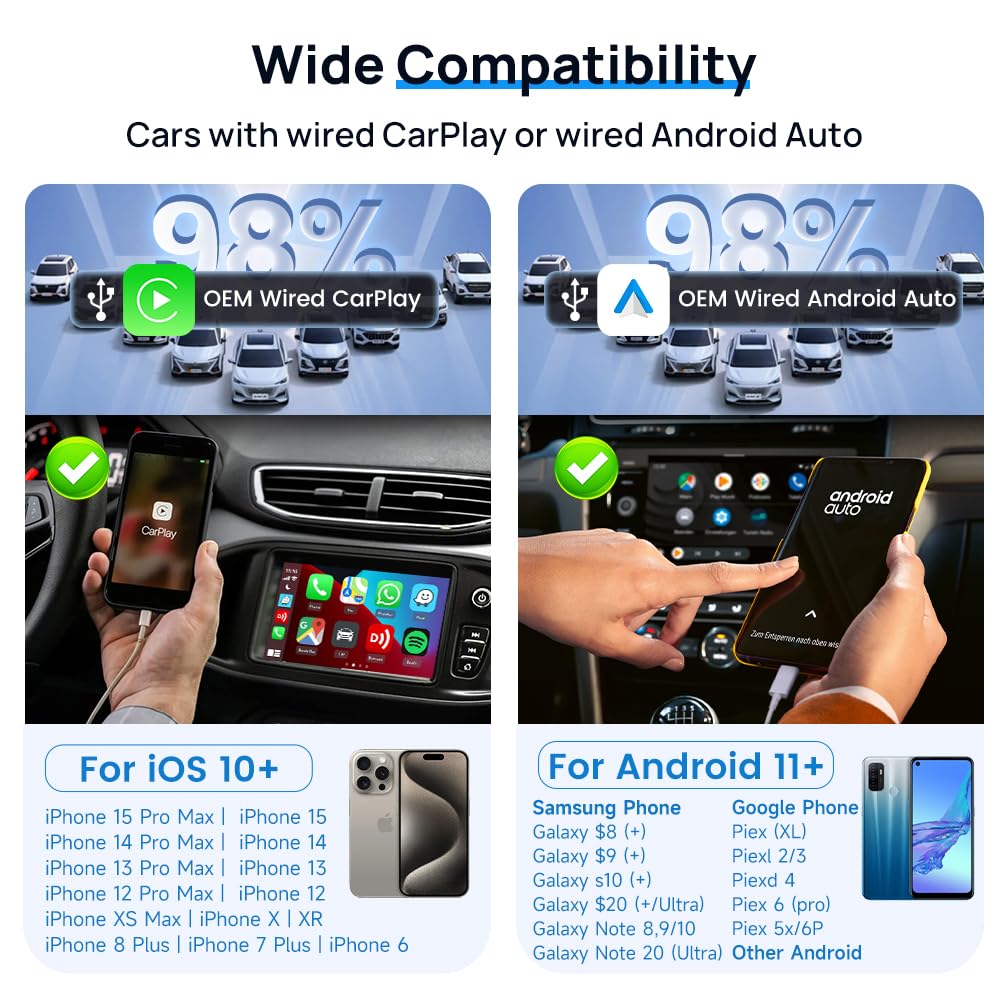 Carlinkit 5.0 Carplay Wireless and Android Auto 2 in1 Adapter,CarPlay Android Auto Wireless Adapter,Plug and Play,5GHz WIFI automatic connection,USB-C & USB-A Compatible with Car from 2016+