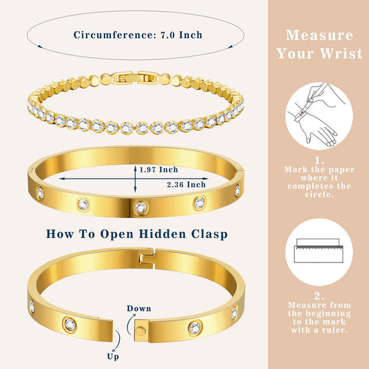 Gold Bracelets for Women Stackable Gold Bangles for Women Tennis Bracelets Bangle Bracelets Cubic Zirconia 14K Gold Plated Jewelry for Mother's Day Gifts Valentine Wedding Birthday 6.5/7/7.5"