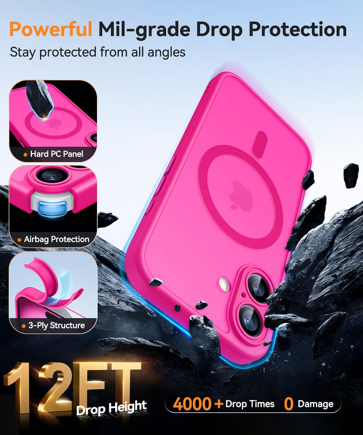 CANSHN Magnetic for iPhone 16 Case, Upgraded [Full Camera Protection] [Compatible with Magsafe] [Translucent Matte] Shockproof Protective Phone Case for iPhone 16 6.1" - Hot Pink