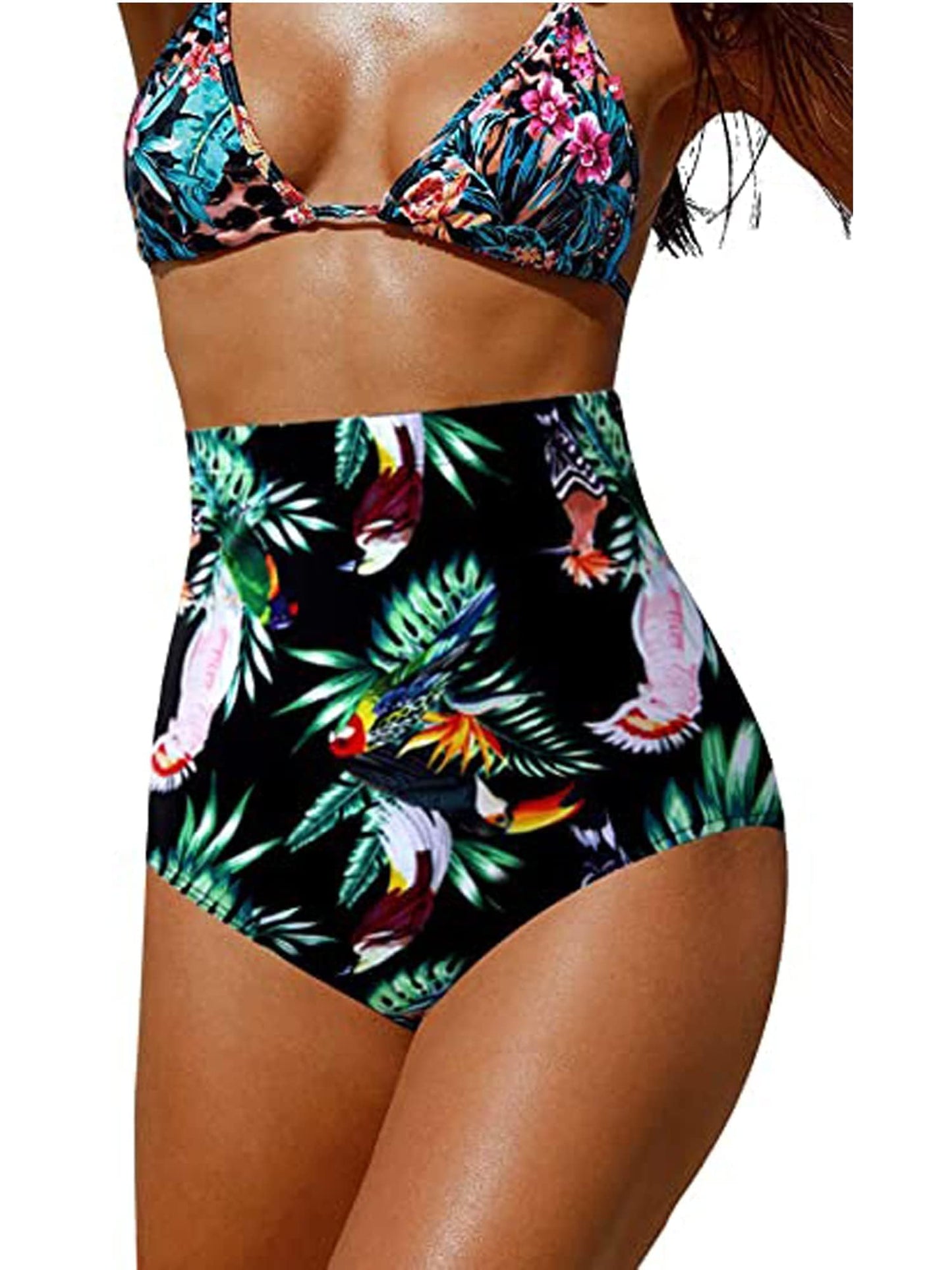 Qianderer Women's Plus Size High Waist Bikini Bottoms Tummy Control Tankini Bottoms Swimsuit Bikini Swimwear Swim Shorts Briefs (Ba Black Green, XL)