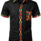 LucMatton Men's African Printed Patchwork Design Short Sleeve Button up Shirt Traditional Dashiki Black Small