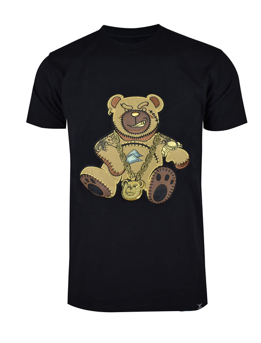 SCREENSHOTBRAND-S11910 Mens Hip-Hop Ultra Premium Tee Goldchain Teddy Bear Cartoon Print T-Shirt-Black-Small