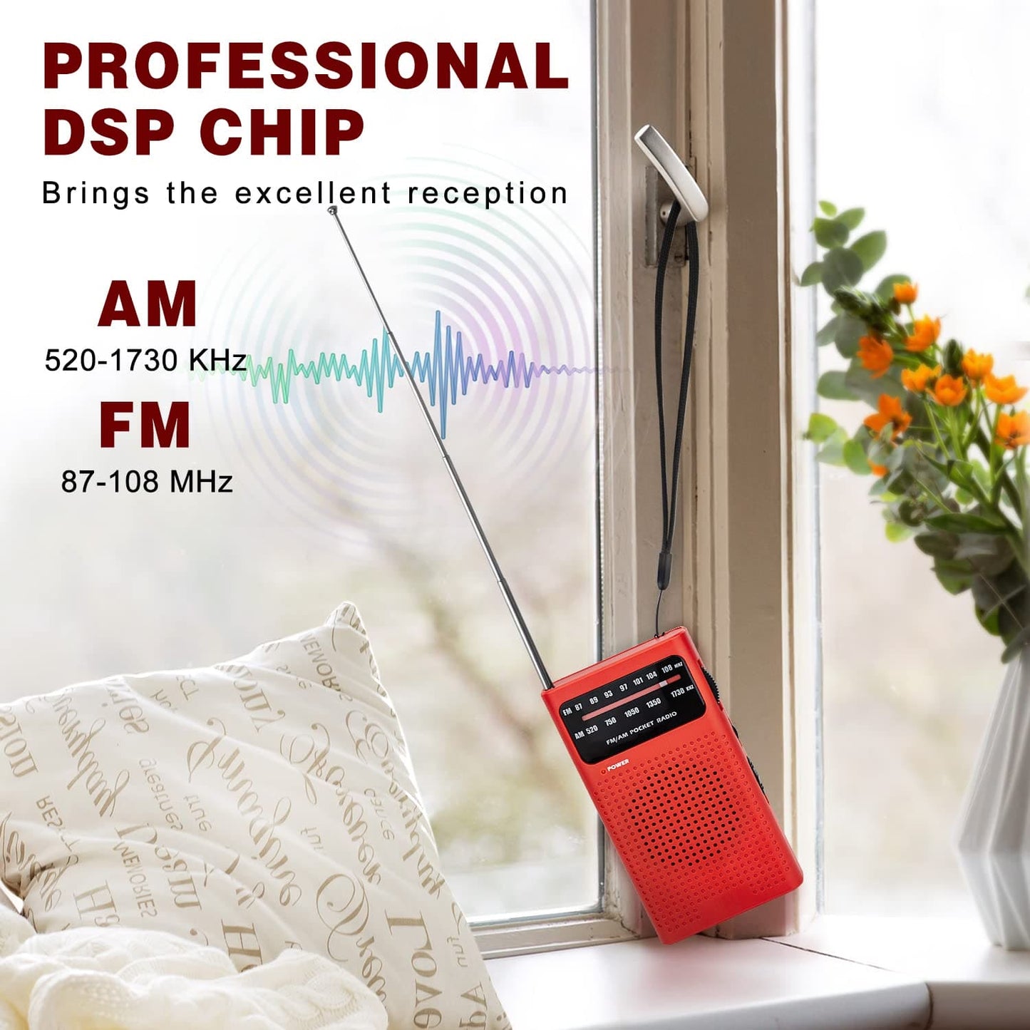 Tendak Small Radio, Portable Radio FM/AM, Pocket Radio Battery Radio with Excellent Receiving and Sound Quality/Headphone Jack, Easy to Use, Transistor Radio Suitable for Travel and Camping