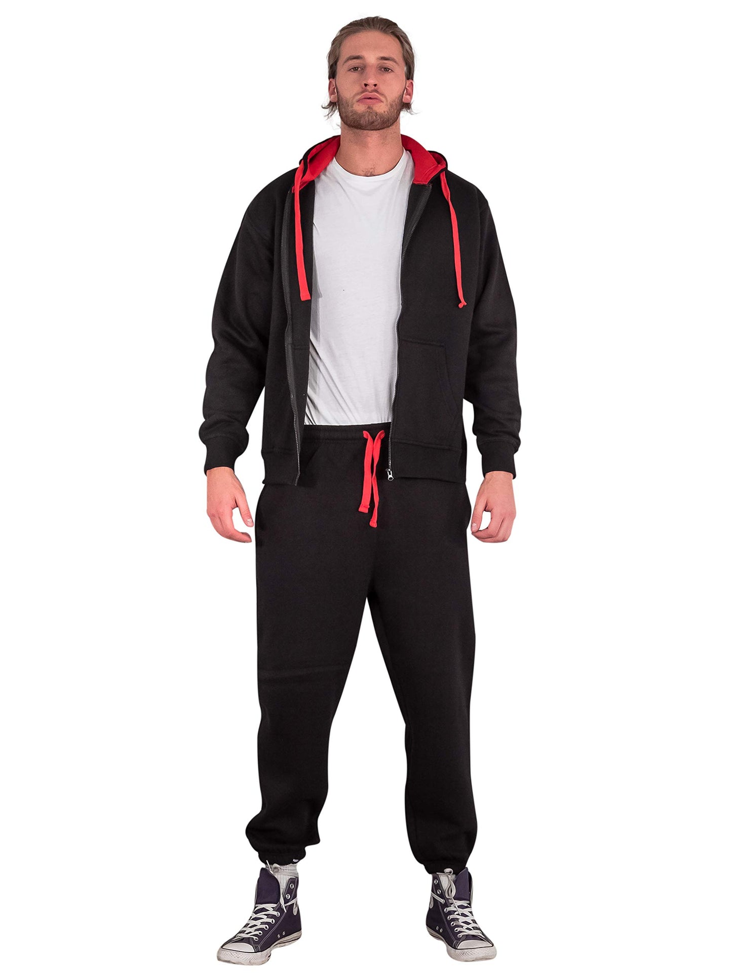 Love My Fashions® Men’s Tracksuit Full Sleeve Contrast Fleece Top & Bottom Cord Set Zipper Hood Jogging Suit Set Plus Sizes