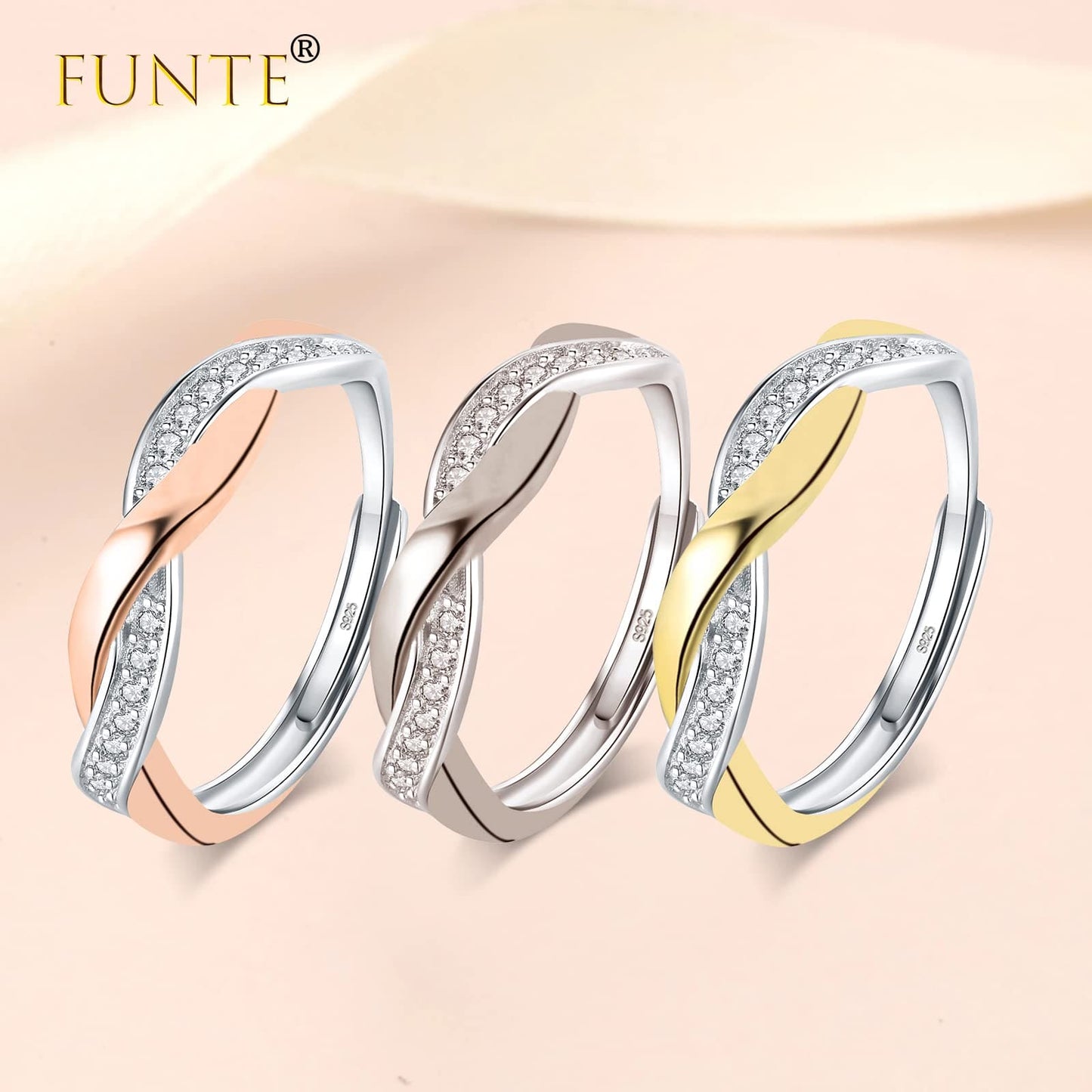 Silver Rings for Women Thumb Ring 925 Sterling Silver rings for Girls Adjustable Rings Twist Ring Cubic Zirconia Infinity Wedding Promise Ring Gift for Mum girlfriend with box