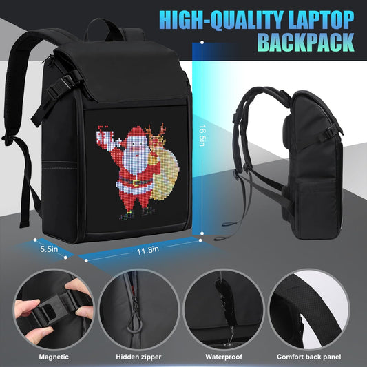 LEI JARVIS LED Display Laptop Backpack, LED Backpack with Apps and Programmable Screen, 17-inch Anime Pixel Backpack, Diy Unique Gift Travel Backpack for Men and Women