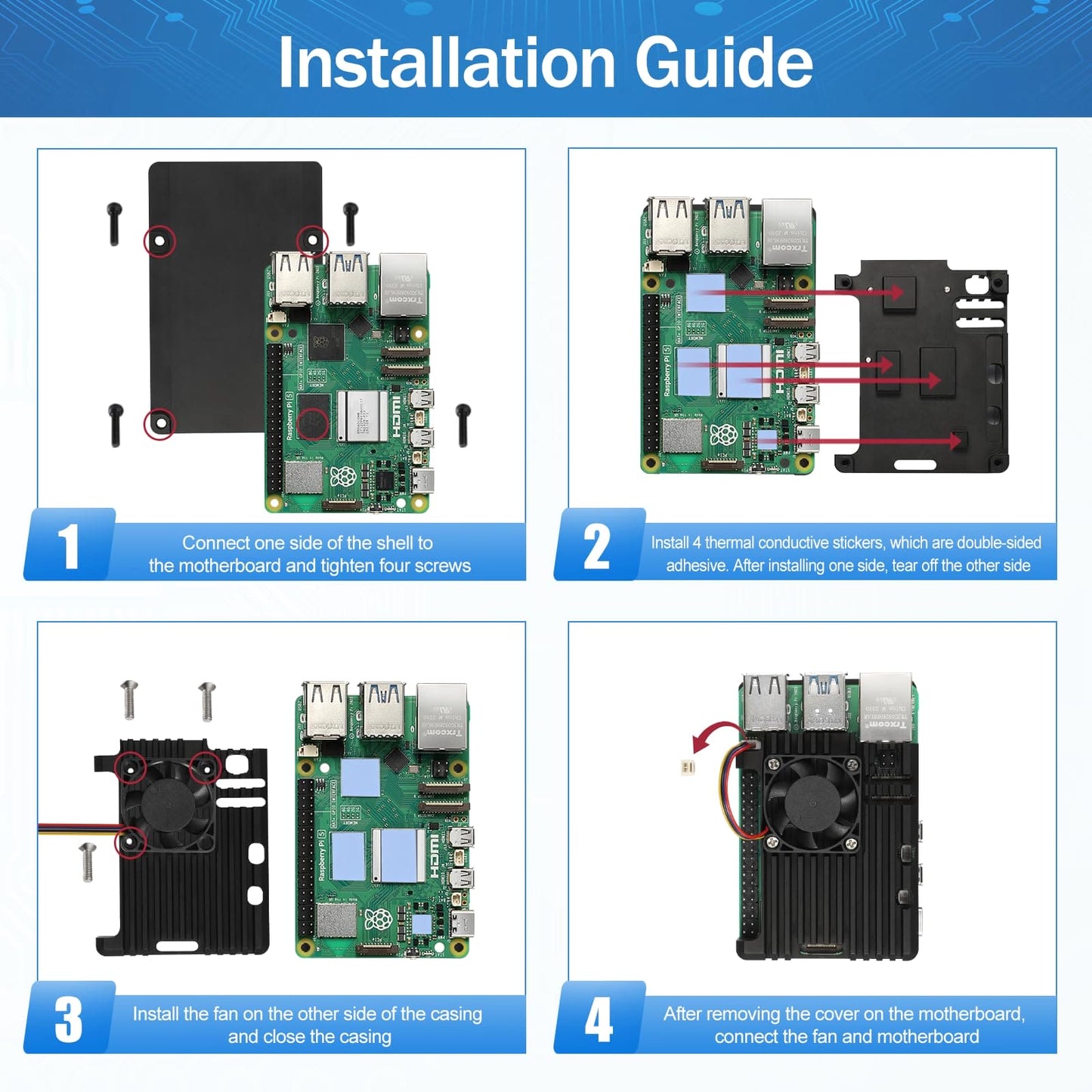 Jeefugoal Raspberry Pi 5 (8GB) Starter Kit, Raspberry Pi 5 kit with Pi 5 Board,Aluminum Case, 64GB SD card,Power Supply, HDMI Cable and Card Reader