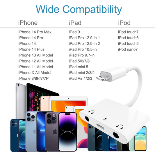 iPhone Headphone Jack Adapter 3 in 1,Dual 3.5mm Headphon Jack Adapter with Charging, iPhone Splitters Compatible with iPhone 14/13/12/11/XS/XS Max/XR/X /8 /8plus/7/plus/i-Pad -Support IOS 10+